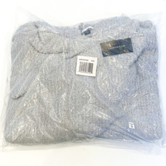 CHARTER CLUB Soft Cozy Hooded Knit Poncho in Grey NWT - OSFA - Picture 2 of 4